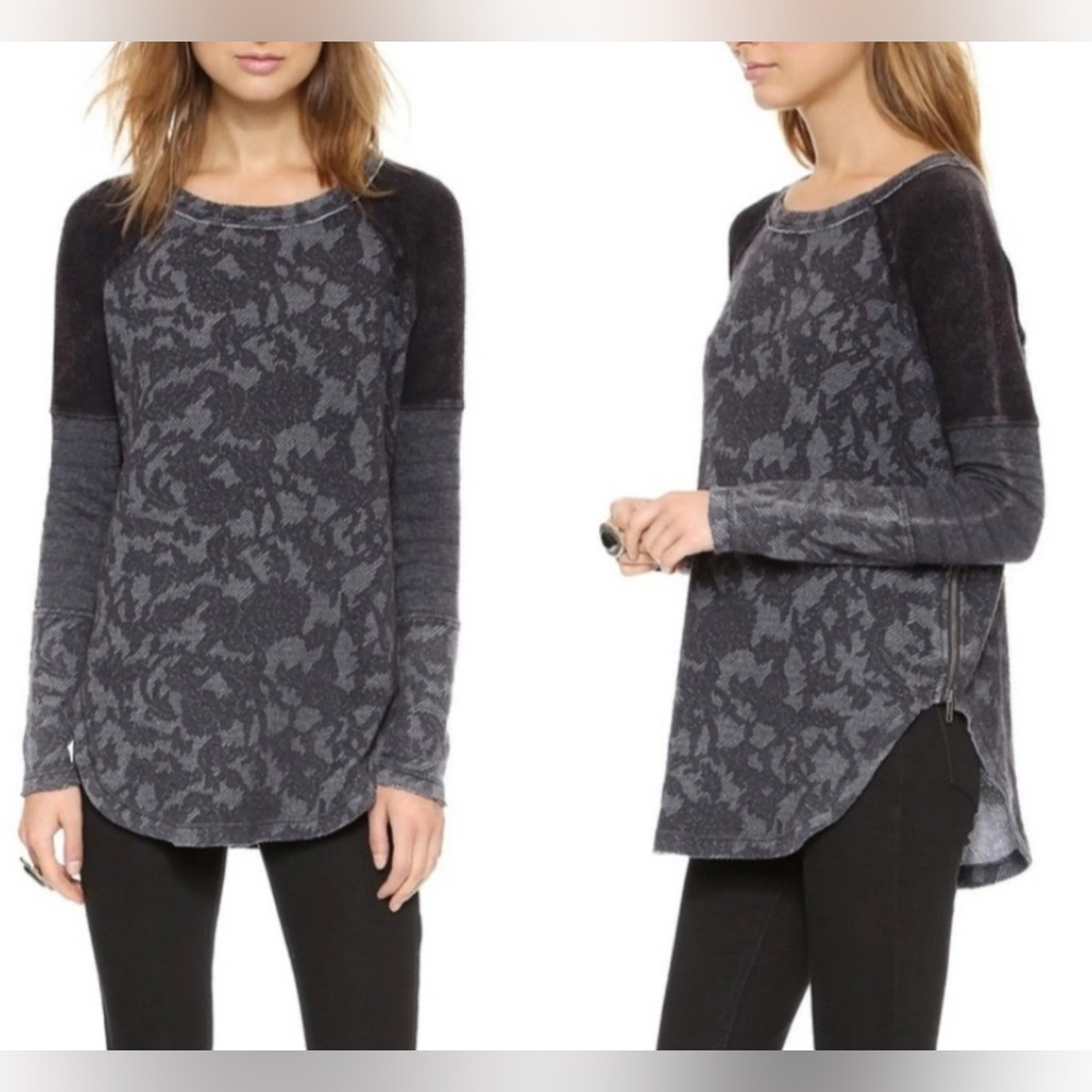 Free People Side Zip Raglan Sweater Gray Slightly Distressed Oversized Medium